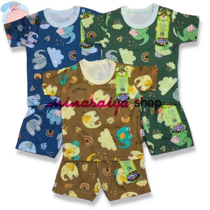 RIDGES Setelan Bayi SNI Lengan Pendek Kancing Pundak Print Warna Uk. S - XL