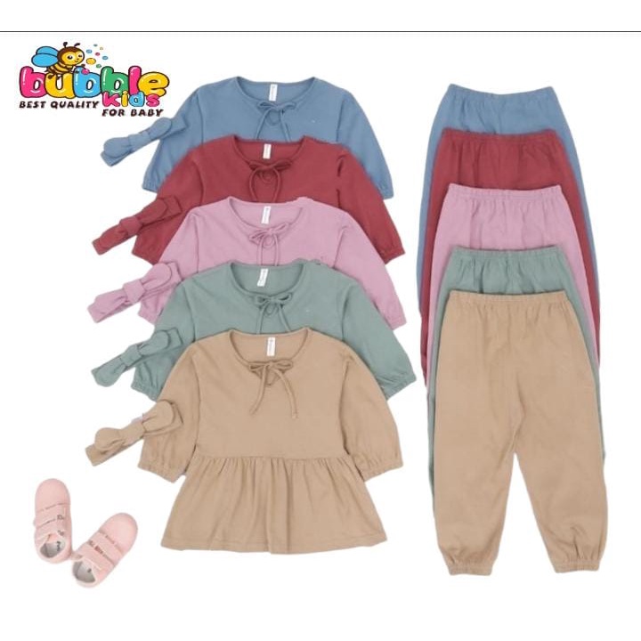 Setelan Rivana Free Bando Bayi Balita Fashion Muslim Pakaian Anak Perempuan Katun Polos 0-3 Tahun teracotta