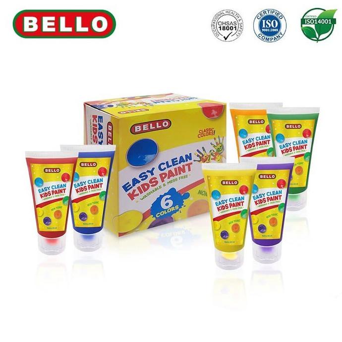 

BELLO EASY CLEAN KIDS PAINT 6 COLORS WASHABLE & MESS CAT LUKIS ANAK TERLARISS...,,,,,
