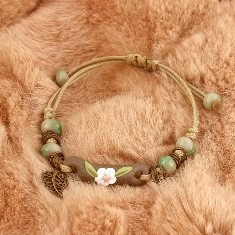 S177 Gelang Tangan Adjustable Daun Geometris Segar Kecil Sederhana