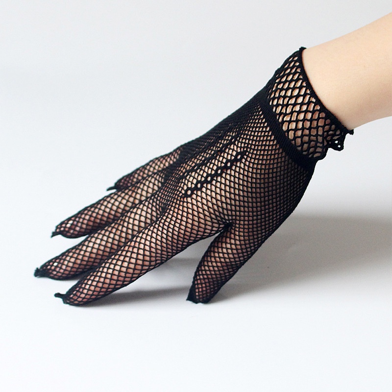 LTX-15 sarung tangan fishnet net jaring wedding glove gloves pengantin sangjit hitam putih merah