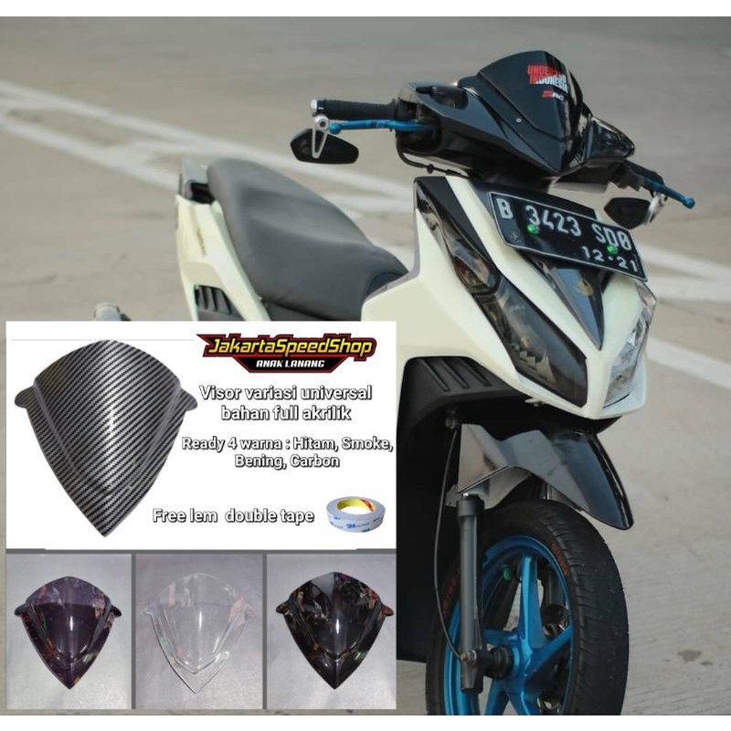 Visor variasi honda vario 110 techno bahan akrilik warna hitam smoke bening carbon free lem 3m doubel tape