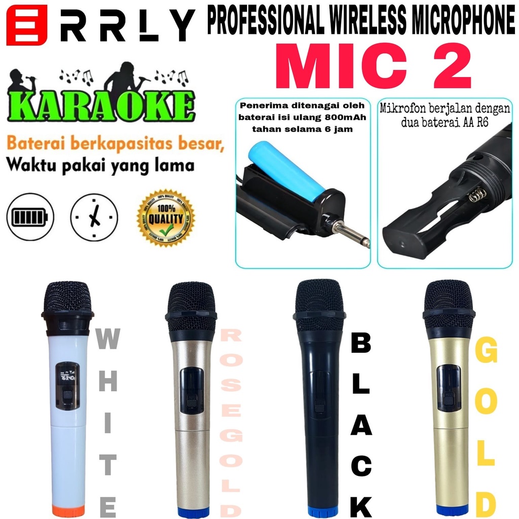 Mic Karaoke DUAL Microphone Wireless Tanpa Kabel MIC2 ERRLY MIC-02 Digital LED Mic Karaoke GENGGAM