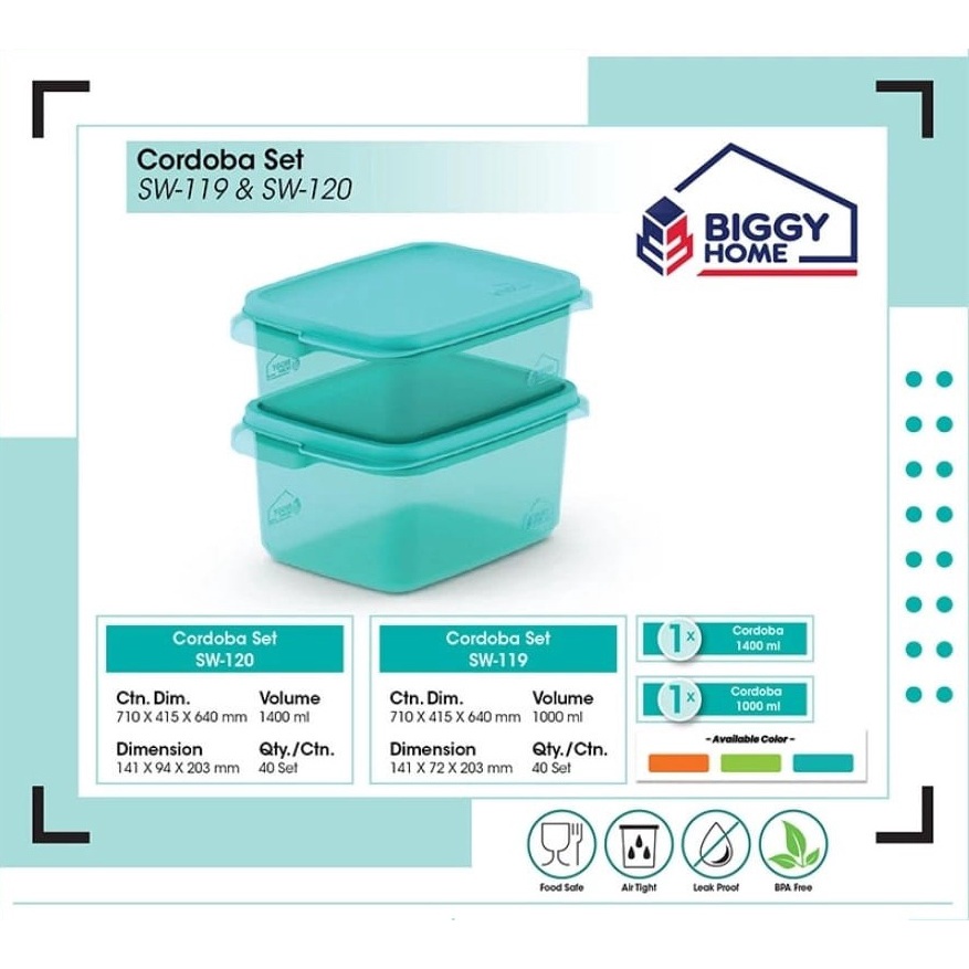 Toples Kotak Makanan Sealware Cordoba Set isi 2pcs Box Kulkas Serbaguna Lunch Box Wadah Sayur 1000ml &amp; 1400ml