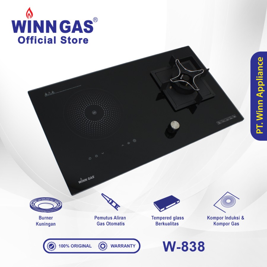 Winn Gas Kompor Tanam W838 Hybrid Kompor Gas / Kompor Induksi / Kompor Gas Tanam 2 IN 1