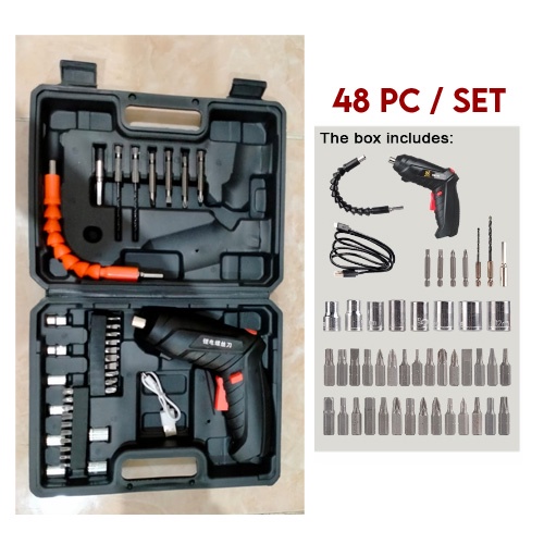 Mesin Bor Cordless mini 48pcs Set Screwdriver Baterai