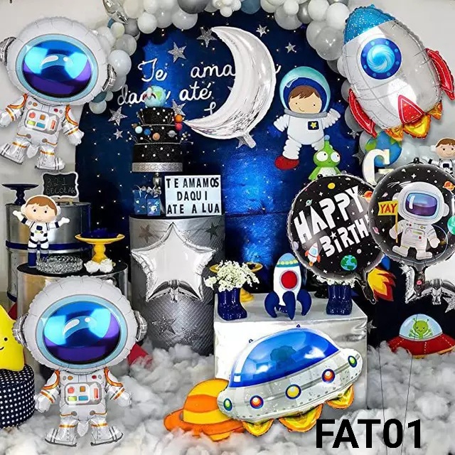 FAT01 Balon foil planet luar angkasa astronot roket UFO bintang bulan (Balon Foil Aneka Bentuk) papa