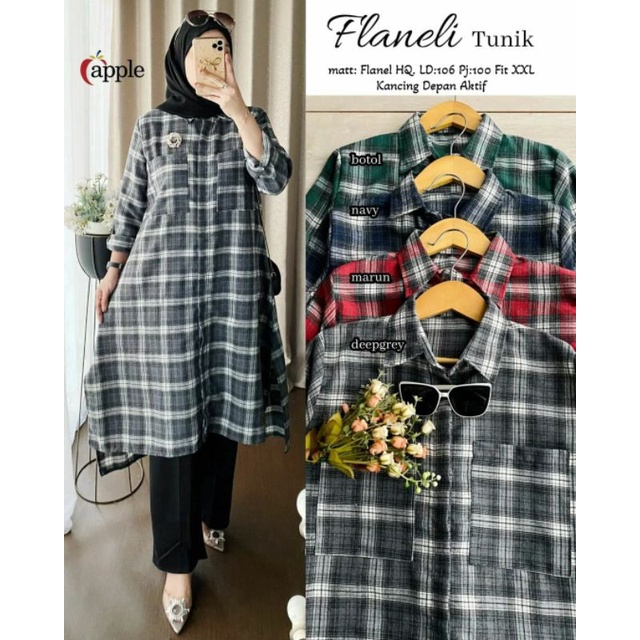 Flaneli Tunik, TUNIK FLANEL CANTIK MODIS FIT XXL LD 110 BAHAN FLANEL IMPORT TERMURAH OOTD