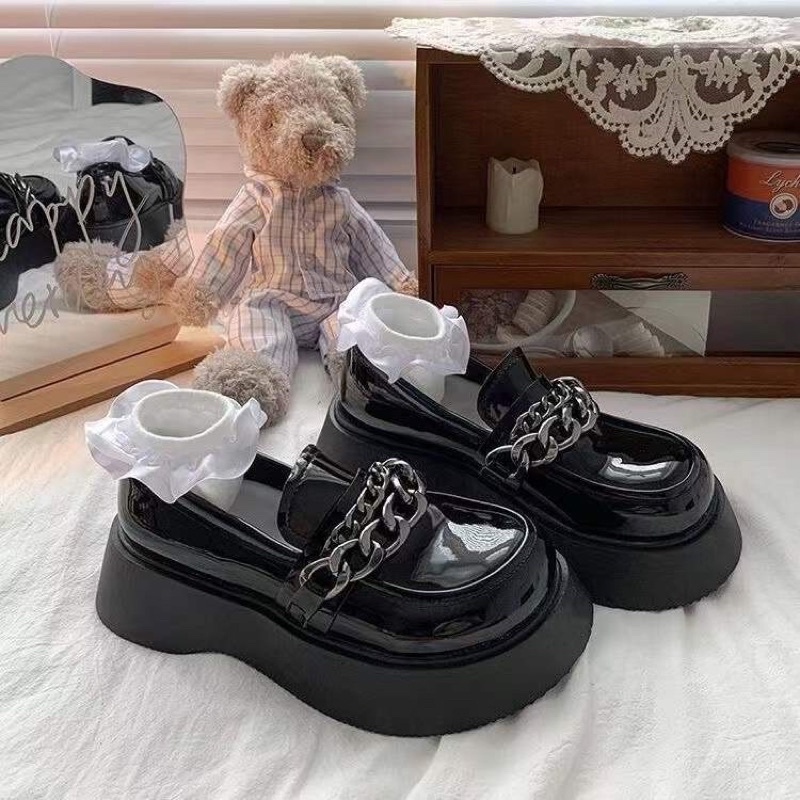 [hanna.black] Danielle shoes/ sepatu lolita jepang korea / sepatu import terbaru loafers dengan rant