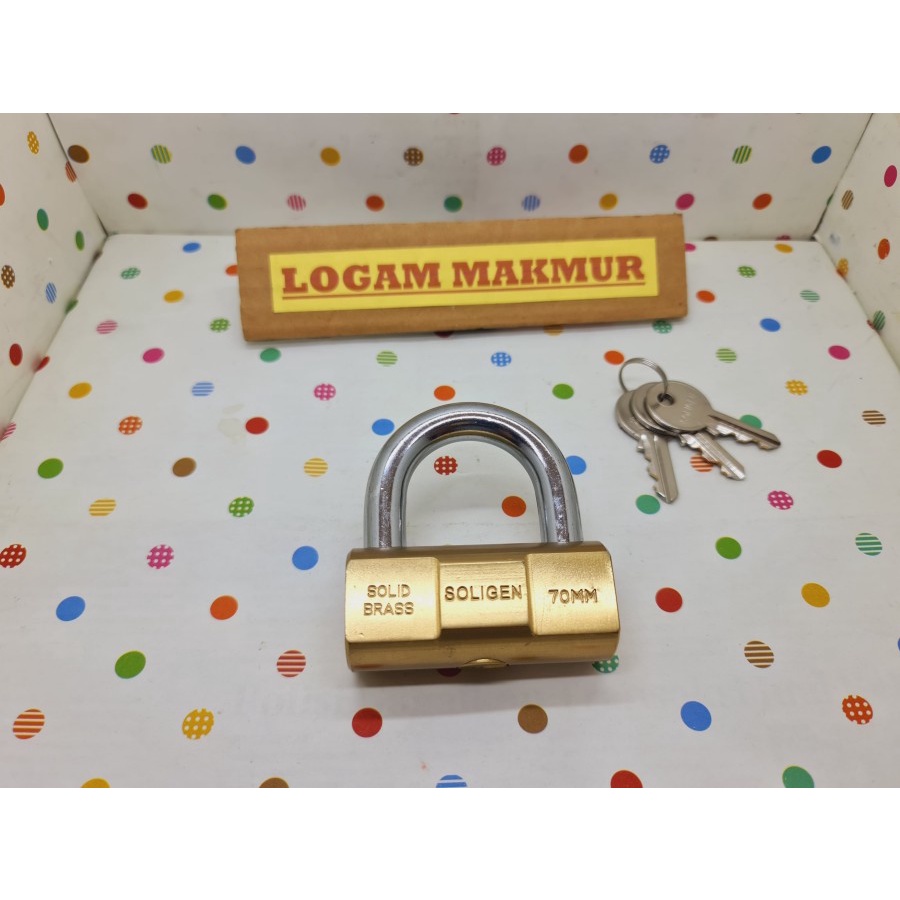 1 PC - GEMBOK BESAR KUNINGAN ASLI 70MM UNTUK PINTU GUDANG BRANKAS (SOLIGEN ORIGINAL)