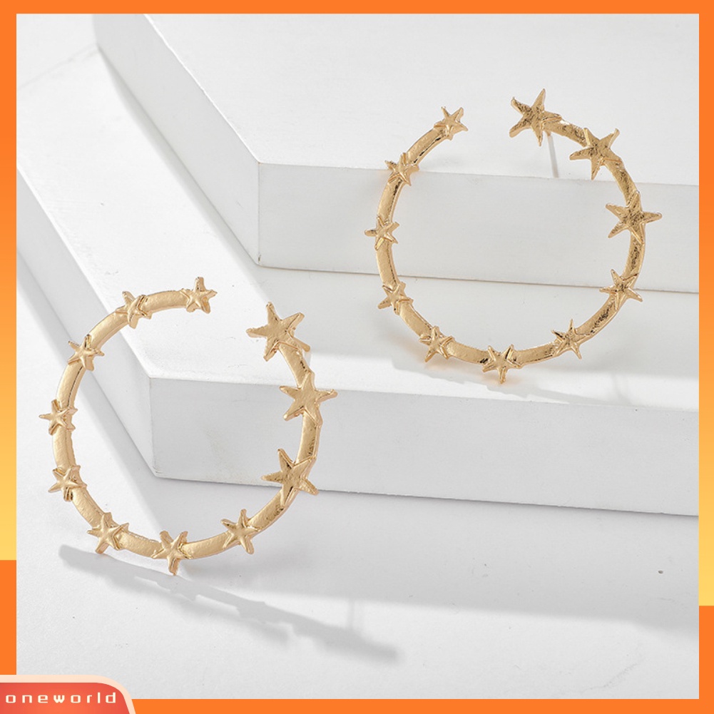 [WONE] Fashion Wanita Terbuka Bintang Besar Lingkaran Liontin Anting Hoop Pesta Liburan Perhiasan