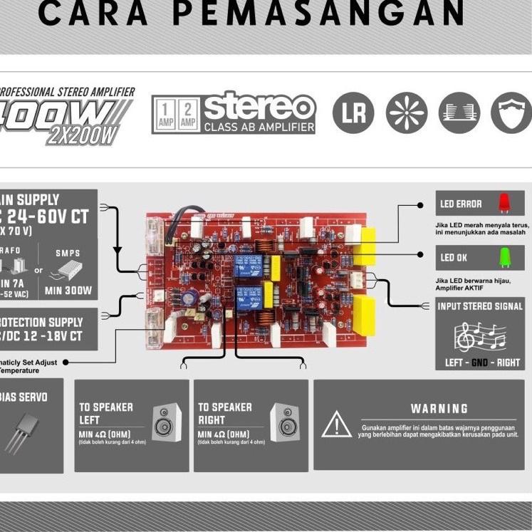 Big Surprise KIT POWER AMPLIFIER STEREO AKTIF AMPSTER SC2 SC-2 SC 2 2X200W 400WATT 400W HERK POWER A