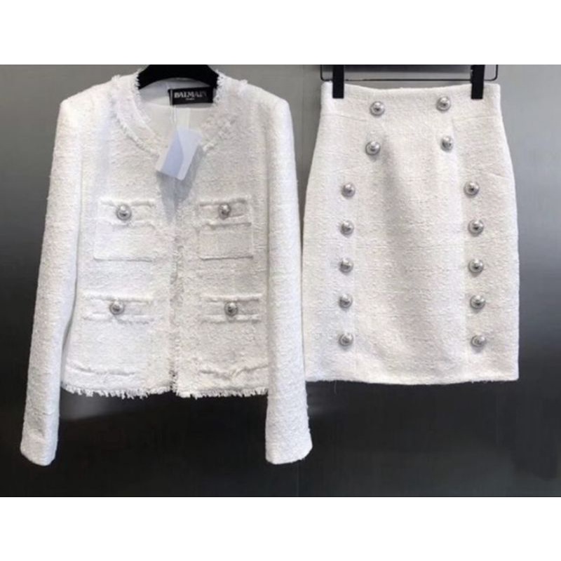 premium tweed tag set blazer+skirt