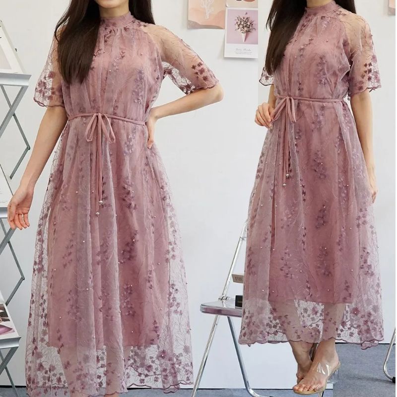dress brokat tile jumbo/dress pesta jumbo/dress tile jumbo/dress pesta xxl