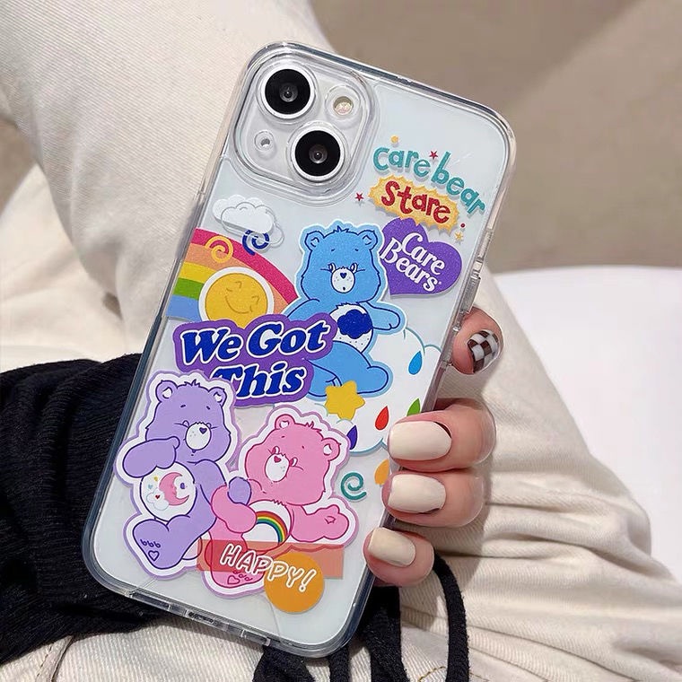 IPHONE Cute Love Bear Soft Phone Case Kompatibel Untuk Iphone14 13 12 11 Pro XS Max Casing Tahan Guncangan X XR 78 6 6S Plus Cover TPU Transparan