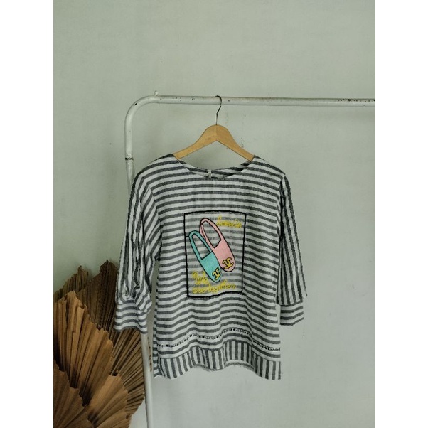 Blouse import / Blouse Lengan Balon / Blouse salur import / Blouse import lengan balon salur / Blous