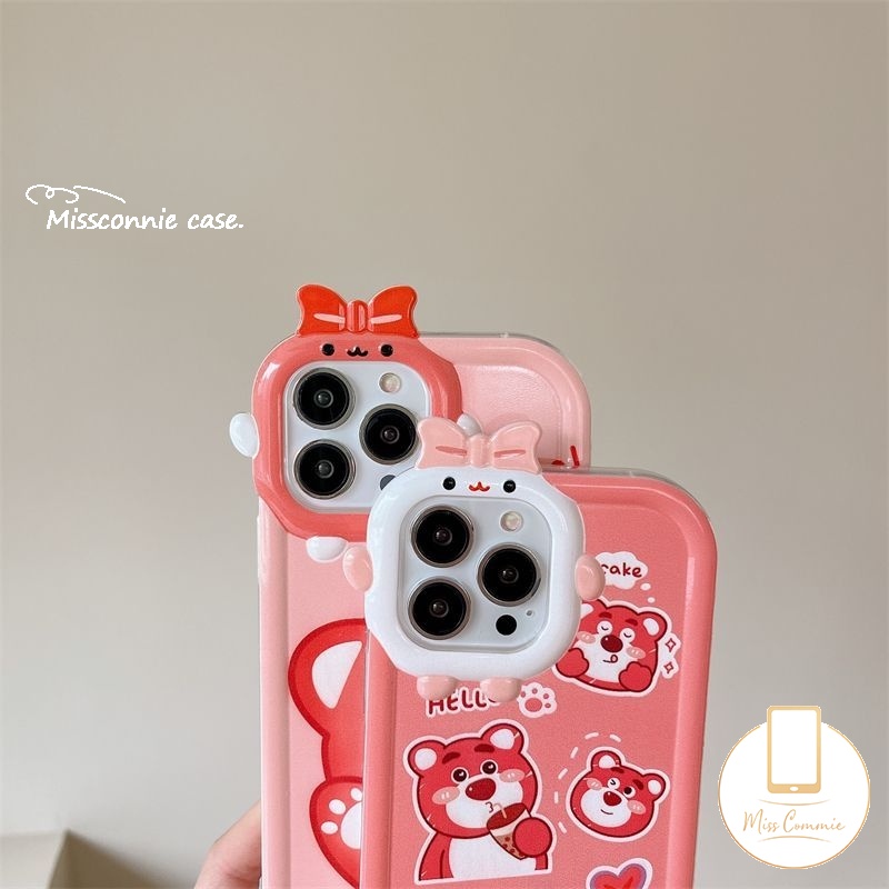 Case Cocok Untuk iPhone 6s 6 8 7plus 11 Pro Max13 12 14 Pro Max14 Plus XR X XS Max SE 2020kartun Manis Strawberry Beruang Manyo Lucu 3D Bow-knot Monster Kecil Lensa Soft Cover