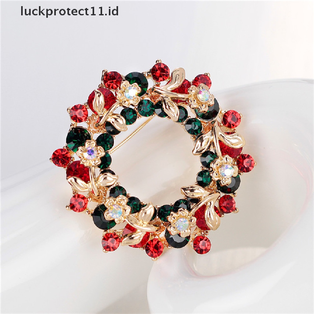 /Fashion Hot// Fashion Hot// Perhiasan Kristal Panas Bulat Garland Natal Bros Pin Hadiah Pesta Santa Claus.
