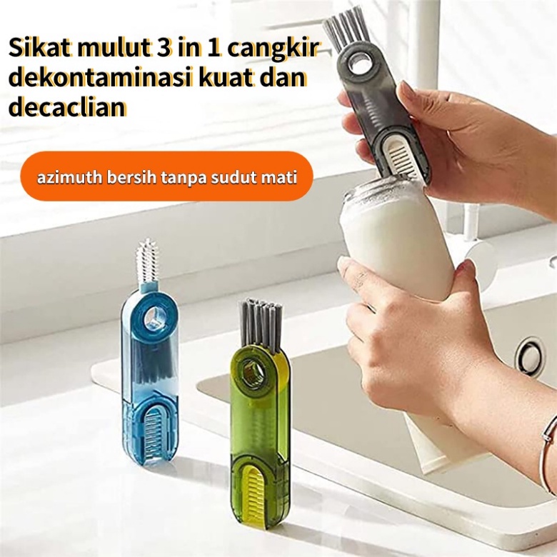 【COD】Sikat Pembersih Pembersih Untuk Penutup Cangkir 3 Dalam 1 Alat Housewashing Kecil Sikat Gelas Silikon Alat Pembersih Botol