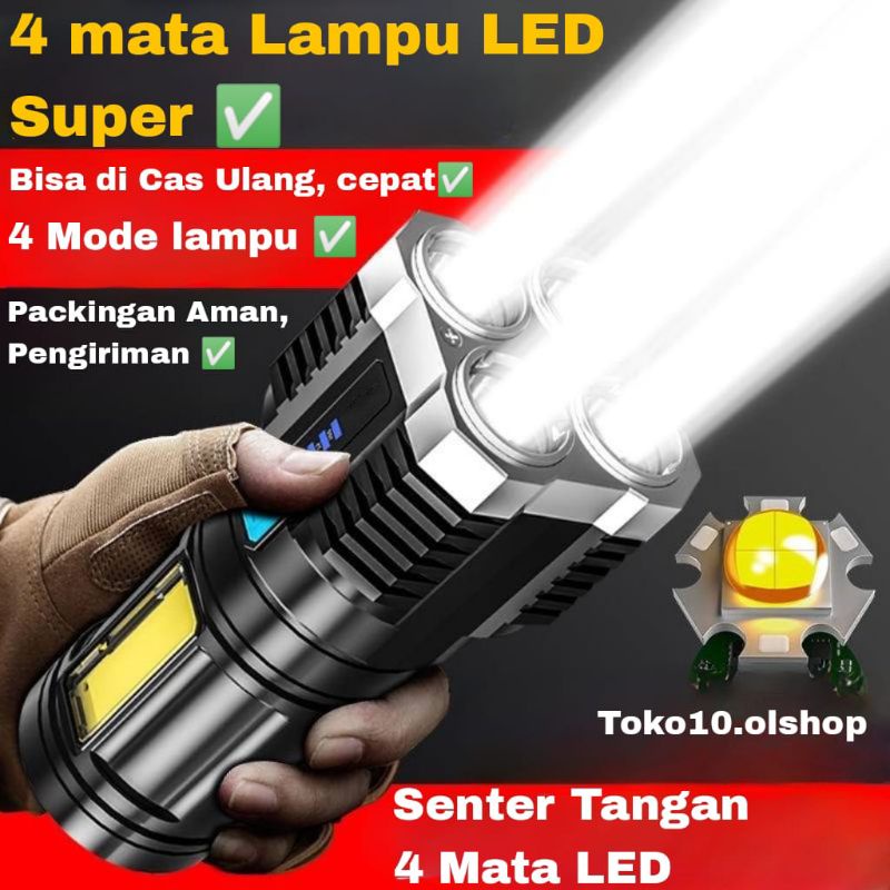 Senter LED 4 MATA / Senter LED Charger ⭐ Toko10 ⭐