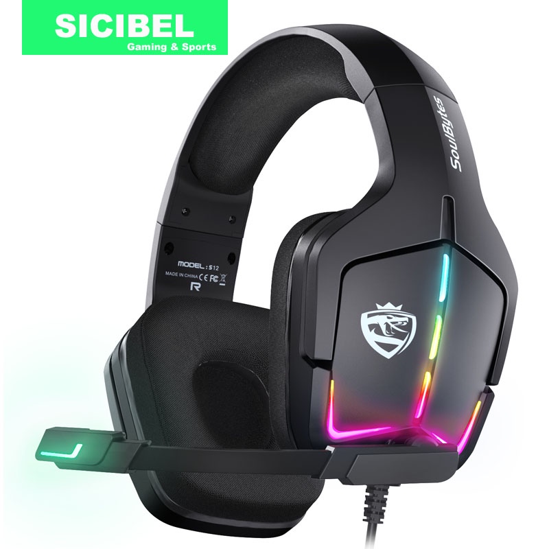 Sicibel S12 Headset Gaming Dengan Noise Canceling + Mic + Lampu LED Untuk PC Mac PS4 PS5 Switch Xbox One