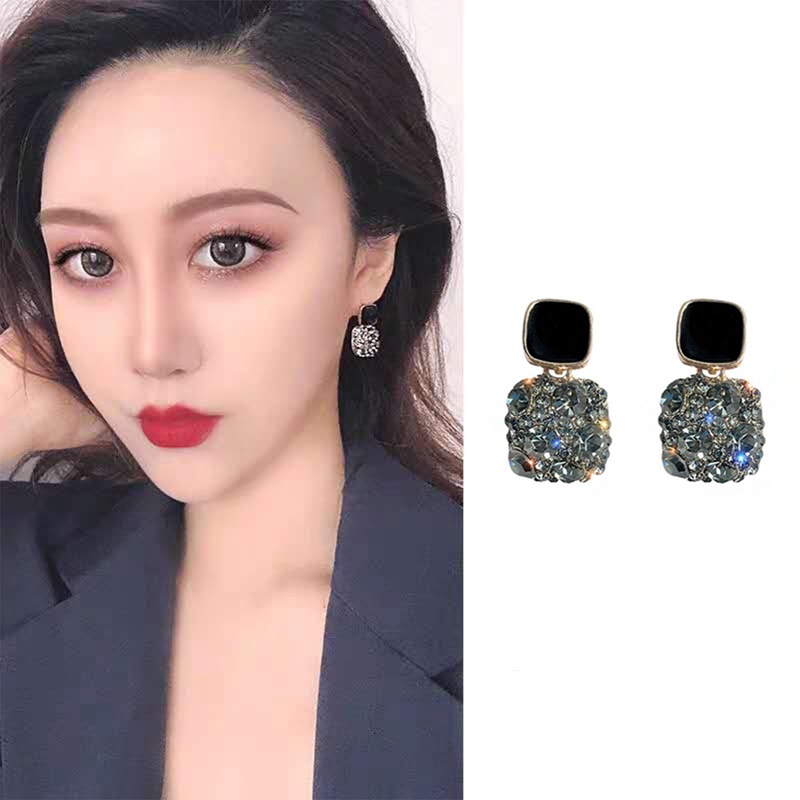 Hot Korea 1pasang Anting Panjang Berlian Persegi Geometris Untuk Wanita Ladies