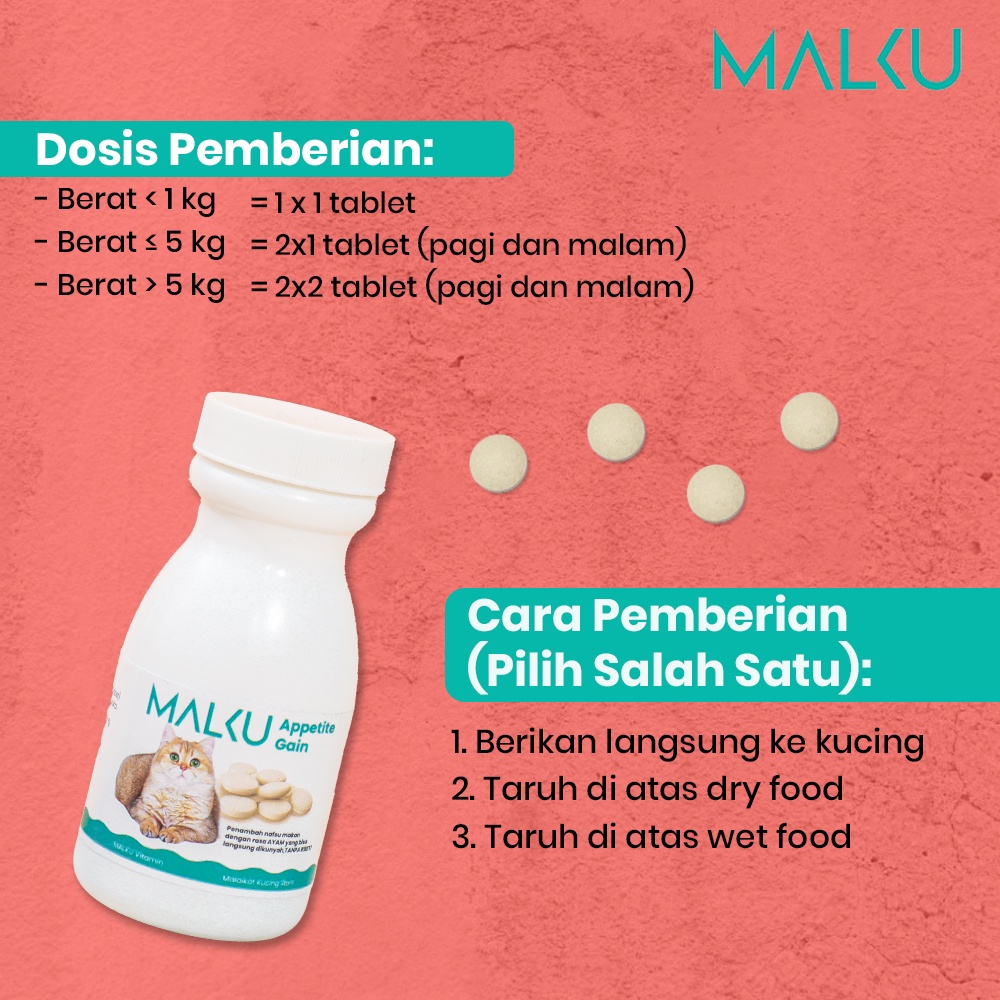 MALKU Appetite Gain - Vitamin Nafsu Makan Kucing, Flu Belek Kucing, &amp; Pencernaan - MALKU Vitamin