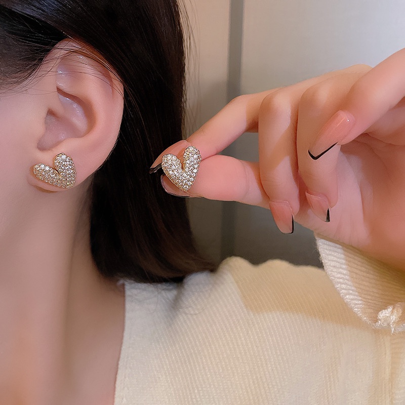 Kualitas Tinggi925Jarum Perak925 Gaya Baru Indah Penuh Berlian Anting Hati Perempuan Perhiasan Halus