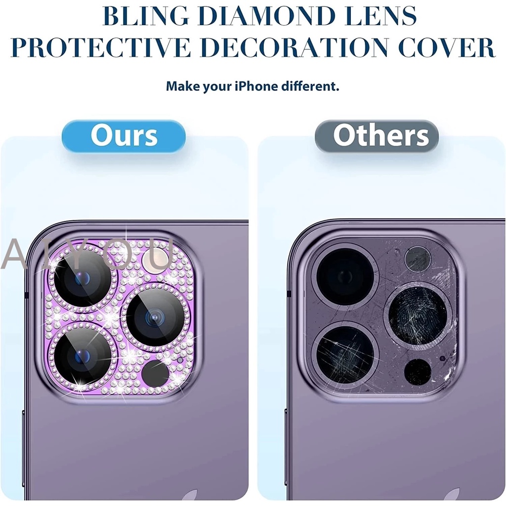 Bling Pelindung Kamera Kaca Metal Berlian Untuk iPhone 14 Pro Max14Plus 14Pro 13 12 11 Glitter Lens Screen Protector Full Cover Pelindung Film