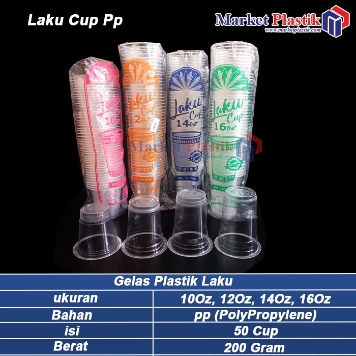 Gelas Plastik PP Laku Cup 10, 12, 14, 16 oz Gelas Pop ice/Gelas juice buah 50pcs/Laku Cup/Gelas PP P