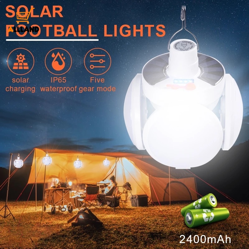 Lampu Bohlam LED Portable Lipat Solar Outdoor Light/ Lampu Emergency Tahan Air Tahan Lama/Lampu Penerangan Taman Camping Charging USB