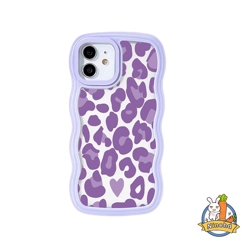 IPHONE Casing Kompatibel Untuk Iphone14 13 12 11 Pro Max X Xr Xs Max8 7 6 6s Plus Ungu Tua Motif Leopard Gelombang Frame Phone Case Silikon Soft Case Cover Pelindung