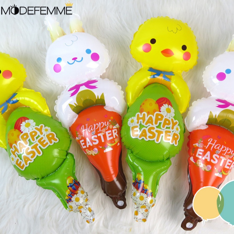 Mainan Anak Bermain Hadir Balon Foil Aluminium Tiup Happy Easter Atmosphere Ornamen Kelinci Chick Bentuk Balon Keluarga Sekolah Festival Dekorasi Props