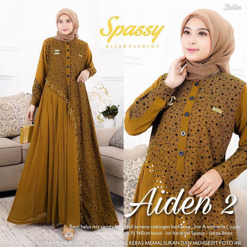 Cod Aiden 2 maxy/gamis murah/gamis motif/gamis ceruty mix katun rami/gamis kondangan/gamis pengajian
