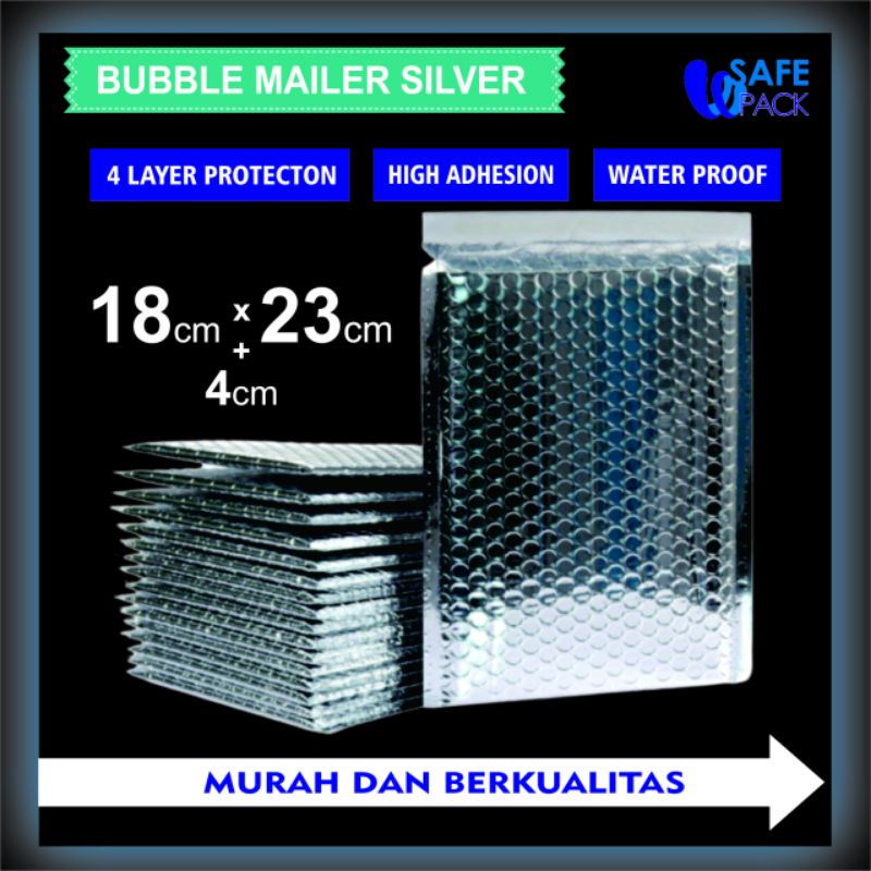 

amplop bubble mailer packing envelope polymailer packaging waterproof shockproof 18cm x 23cm warna alumunium silver foil murah berkualitas