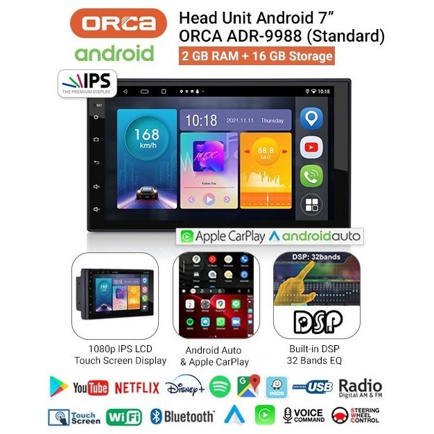 HEADUNIT ANDROID CARPLAY 7" INCH ORCA ADR 9988 RAM 2/16GB