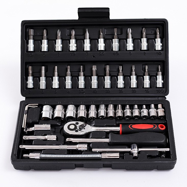 Set Kunci Shock Kunci SOK 46/53 Pcs Set Socket (1/4 )  Mobil Motor Lengkap Socket Tool Kit Set Pas Ring Full Lengkap Socket Tool Kit Pas Ring Motor Mobil Socket Wrench Pas Socket Set 1/4 Car Repair Tool