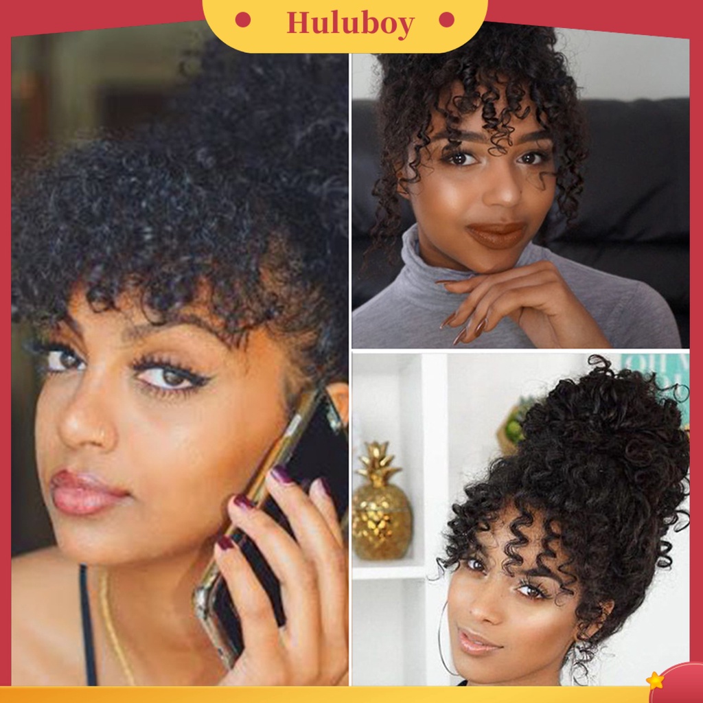 Wig Poni Rambut Extension Keriting Warna Hitam Tahan Panas Untuk Wanita