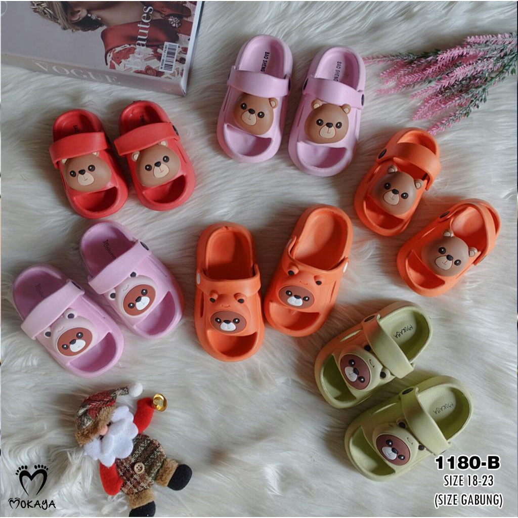 Sandal Slop Let Anak Cewek Cowok Motif Bear With &amp; Without Hodie Lucu Keren Import Mokaya Size 18-23 (1180-B)