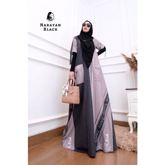 PO 5MINGGU NARAYAN BLACK KATUN KRINKLE SET GAMIS DAILY DRESS SYARI BY JOZA CLOTHING