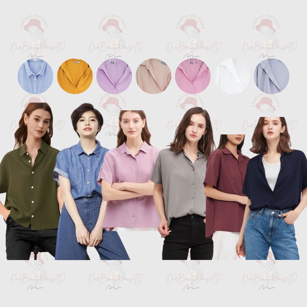 [8 Warna] GU by UNIQLO Kemaja Wanita Airyshirt Airy Shirt Dusky Black Navy