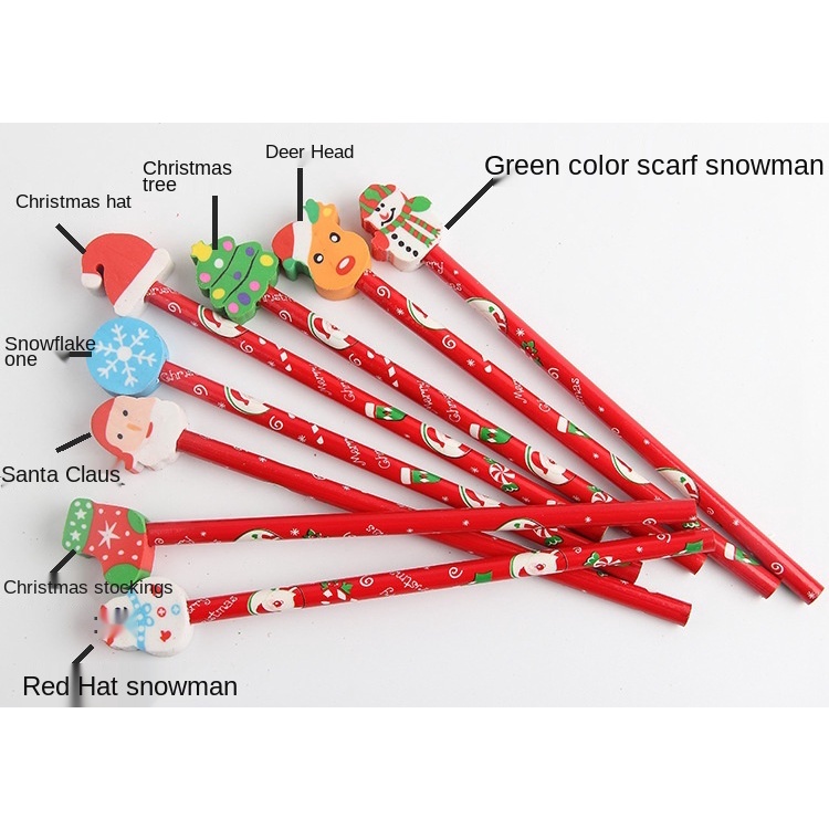 20pcs Kartun Natal Pensil Karet Kombinasi Tulisan Dan Lukisan Anak Pencil Christmas Gift