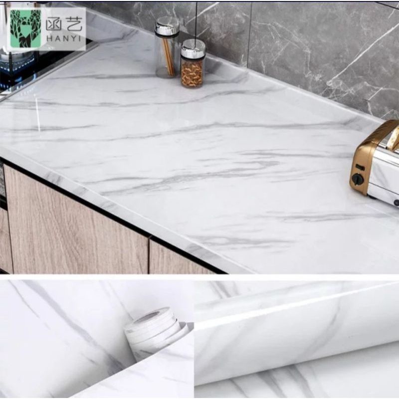 Stiker Marmer Marble glossy Tebal untuk pelapis meja dinding dapur kaca dan Kitchen Seet