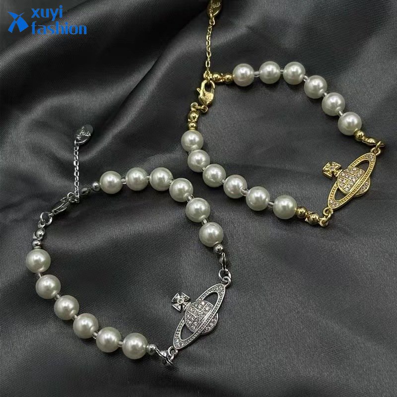 Gelang Mutiara Planet Zirkon Elegan Bangle Fashion Korea Untuk Aksesoris Perhiasan Fashion Wanita