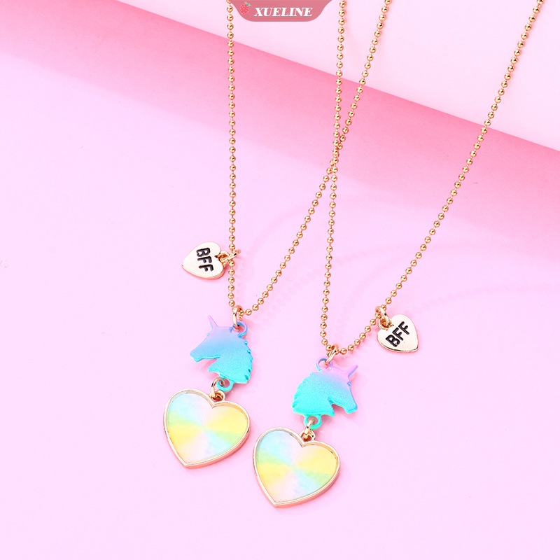 2 Pcs/set unicorn Cinta Kalung Teman Baik Berbentuk Hati Liontin Kalung Tujuh Warna Gradasi Cat Semprot Cocok Untuk Anak Perempuan fashion Hadiah Persahabatan.  [ZXL] Gamis /gamis /gamis /gamis /gamis /gamis /gamis /gamis /gamis /gamis /gamis /gamis /gami