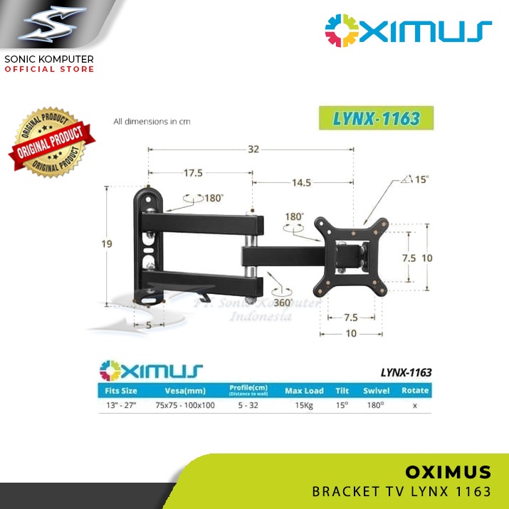 Bracket LCD LED TV Monitor Oximus Lynx 1163 13&quot; - 27&quot;