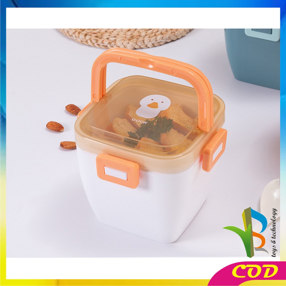 RB-C691 Tempat Makan Dengan Pegangan BPA FREE Motif Karakter Anti Tumpah Dengan Sendok / Plastic Lunch Box Set Kotak Bekal Portable Set Kotak Bekal