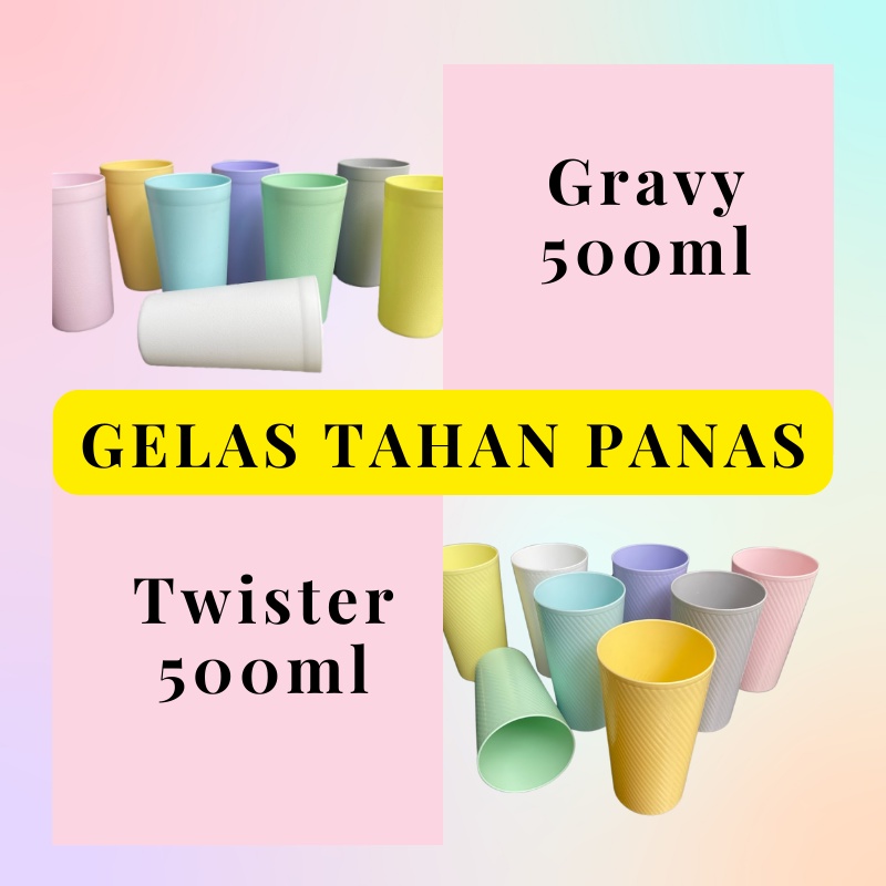 Gelas Plastik Tebal 500ml Warna Pastel - Cup Tahan Panas - Gelas Twister - Gelas Gravy