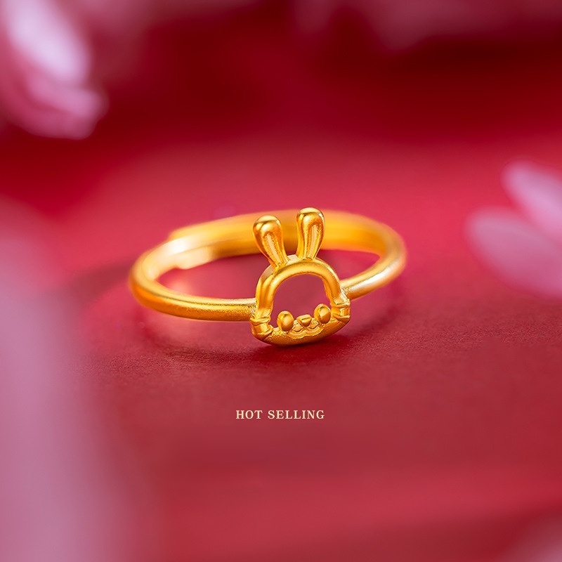 Goldkingdom Perhiasan Fashion Emas Asli Kadar 375 Bangkok Aksesoris Ready Stock Lembut Manis Adik Kelinci Anak Cincin Segar Dan Indah Berongga Zodiak Kelinci Cincin