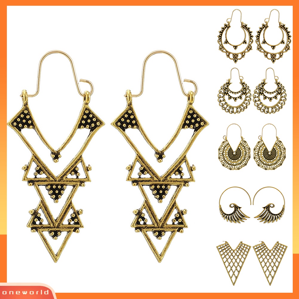 [WONE] Boho Wanita Geometris Berongga Ukir Hoop Anting Tindik Pesta Perhiasan Hadiah